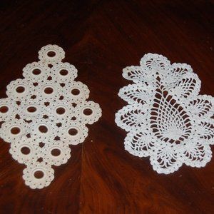 2 Vintage Doilies ( Small) 1- 12" x 7 1/2" (Ecru) & 1 10"x7" (White)